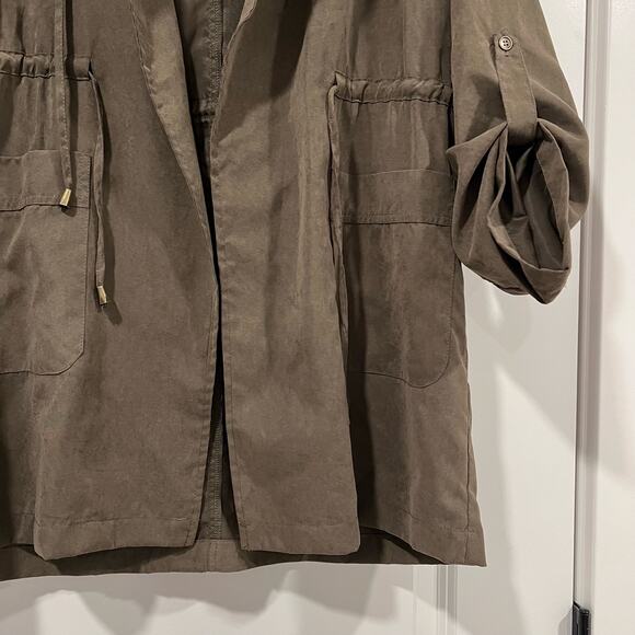 She + Sky Olive Green Light Jacket‎ with Hood and Cinched Waist Size M - Picture 5 of 9